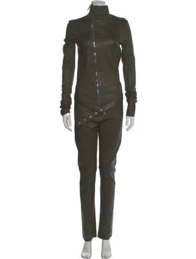 Pre-owned Rick Owens Lamb Leather Mock Neck Jumpsuit In Green