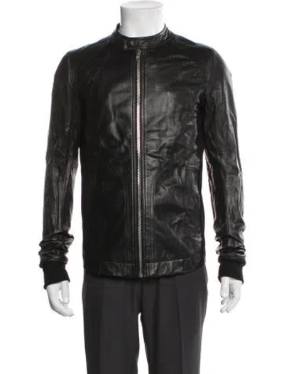 Pre-owned Rick Owens Lamb Leather Moto Jacket In Black