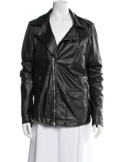 Pre-owned Rick Owens Lamb Leather Moto Jacket In Black