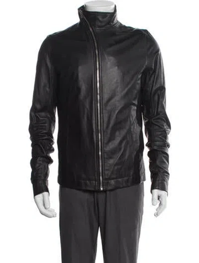 Pre-owned Rick Owens Lamb Leather Moto Jacket In Gray