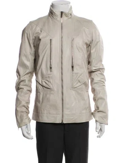 Pre-owned Rick Owens Lamb Leather Moto Jacket In Gray