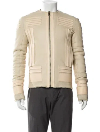 Pre-owned Rick Owens Lamb Leather Moto Jacket In Neutral