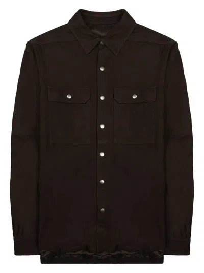 Rick Owens Lamb Leather Outer Shirt Jacket In Brown