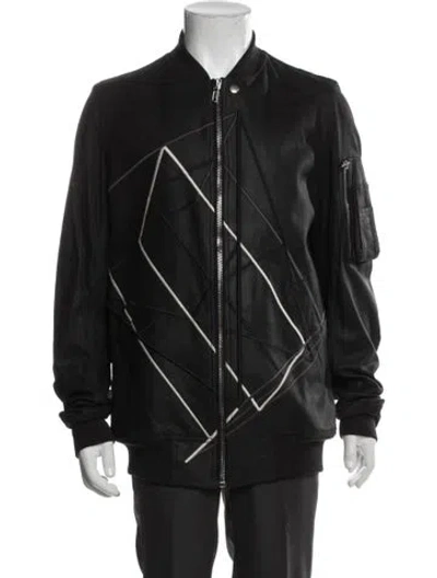 Pre-owned Rick Owens Lamb Leather Striped Bomber Jacket In Gray
