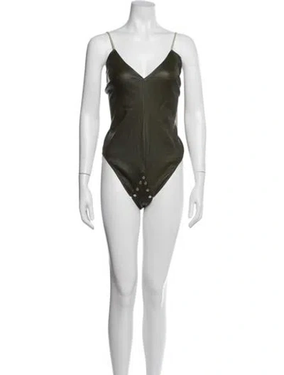 Pre-owned Rick Owens Lamb Leather V-neck Bodysuit In Black