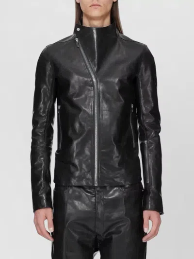 Rick Owens Lambskin Padded Jacket Decorative Stitching Zips In Black