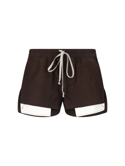 Rick Owens Straight Shorts Contrast Trim Side Slits In Brown