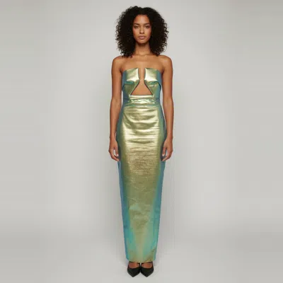 Pre-owned Rick Owens Lame Metallic Dual Tone Structured Strapless Dress M