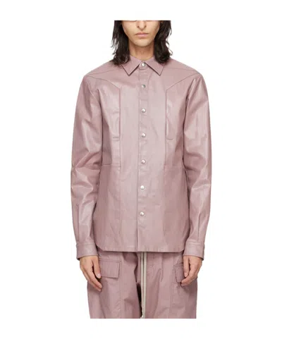 Rick Owens Pink Fogpocket Denim Shirt In 63 Dusty Pink