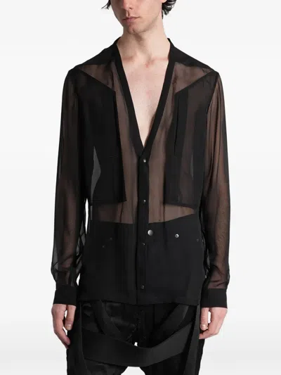 Rick Owens Larry Fogpocket Sheer-finish V-neck Silk Shirt In Black