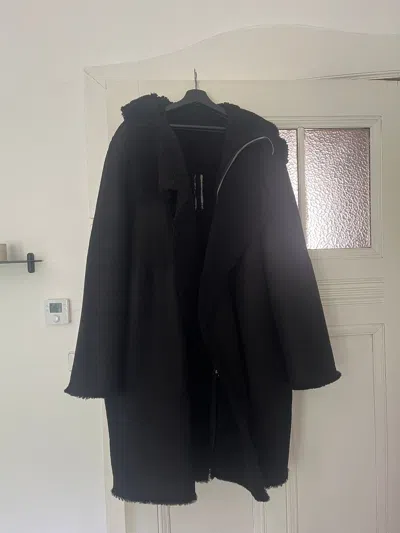Pre-owned Rick Owens Larry Shearling Coat In Black
