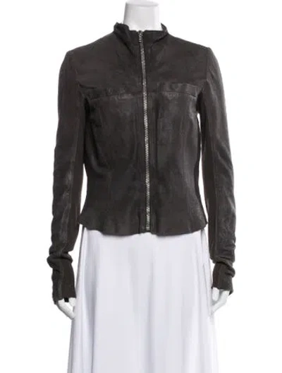 Pre-owned Rick Owens Late 2000's - Early 2010's Lamb Leather Jacket In Gray