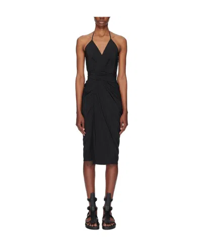 Rick Owens Laura Gathered Midi Dress In Black
