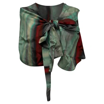 Rick Owens Laura Printed Halterneck Wrap Top In Multicolor Viscose In Green
