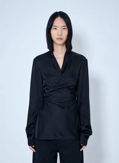 Rick Owens Laura Satin Wrap Top In Black