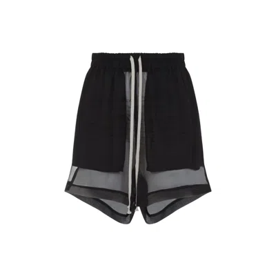 Rick Owens Asymmetric Hem Silk Shorts In Black