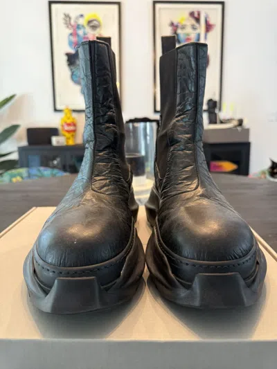 Pre-owned Rick Owens / Leather Abstract Beetle Boot / 43 In Black