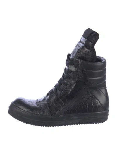 Pre-owned Rick Owens Leather Animal Print Boots In Black