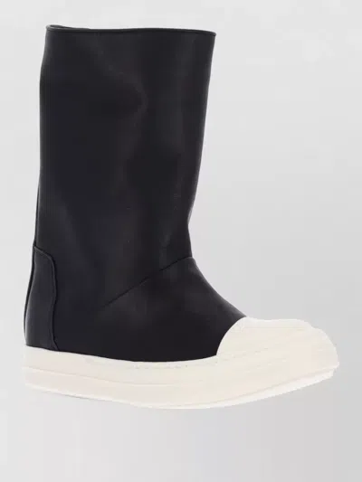Rick Owens Leather Ankle Sneakers Modern Silhouette Rubber Sole In Black