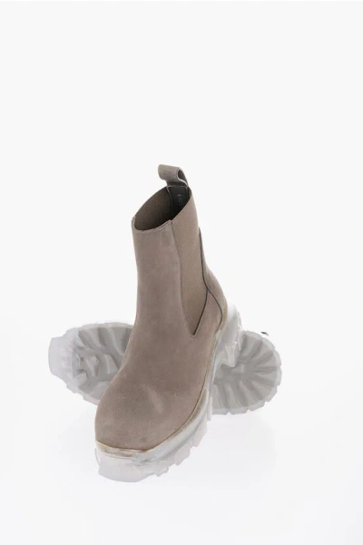 Rick Owens Leather Beatle Bozo Chelsea Boots With Rubber Sole In Brown