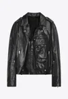Rick Owens Black Leather Biker Jacket Men In Black