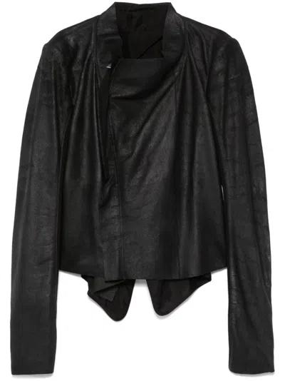 Rick Owens Leather Biker Jacket In Black  