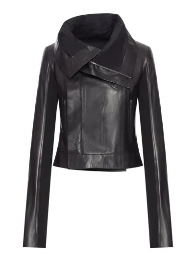 Rick Owens Leather Biker Jacket In Black
