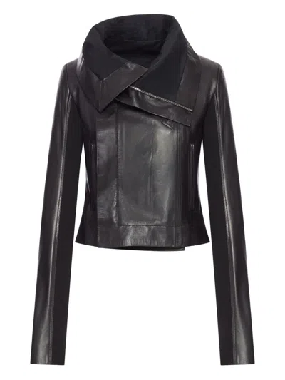 Rick Owens Leather Biker Jacket In Black