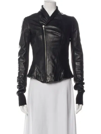 Pre-owned Rick Owens Leather Biker Jacket In Black