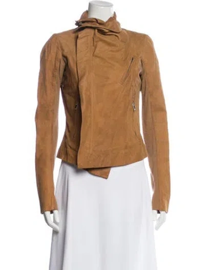 Pre-owned Rick Owens Leather Biker Jacket In Brown