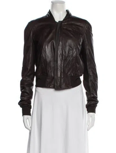 Pre-owned Rick Owens Leather Biker Jacket In Brown