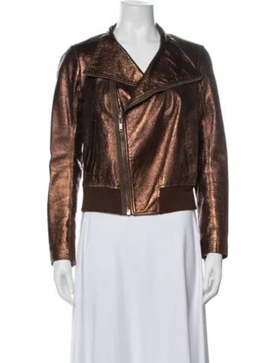 Pre-owned Rick Owens Leather Biker Jacket In Brown