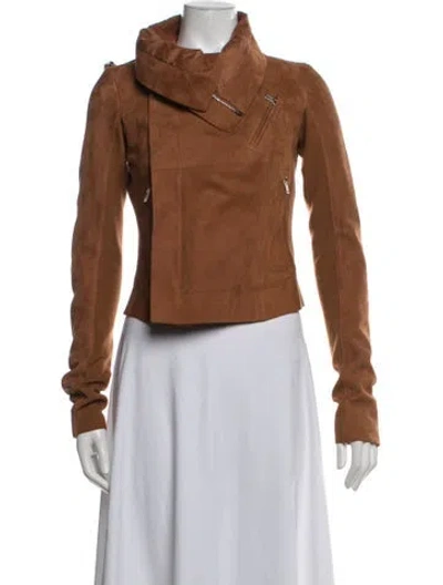 Pre-owned Rick Owens Leather Biker Jacket In Brown