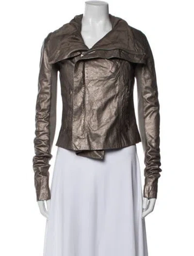 Pre-owned Rick Owens Leather Biker Jacket In Brown