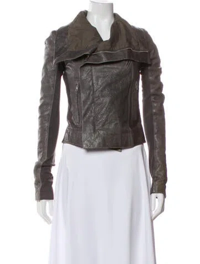 Pre-owned Rick Owens Leather Biker Jacket In Gray