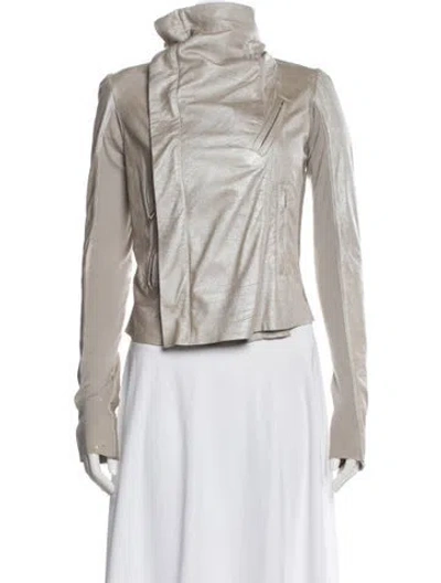 Pre-owned Rick Owens Leather Biker Jacket In Gray
