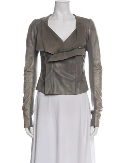 Pre-owned Rick Owens Leather Biker Jacket In Gray