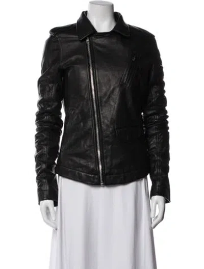 Pre-owned Rick Owens Leather Biker Jacket In Grey