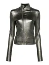 Rick Owens Womens Gun Metal Funnel-neck Metallic Leather-blend Jacket In Grey