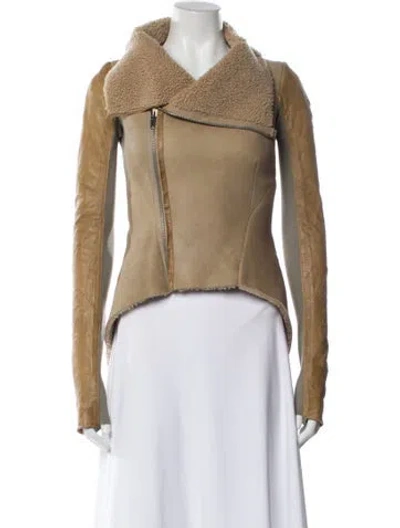 Pre-owned Rick Owens Leather Biker Jacket In Neutral