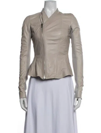 Pre-owned Rick Owens Leather Biker Jacket In Neutrals