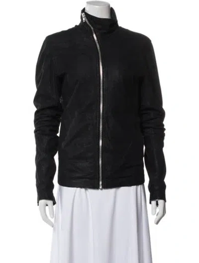 Pre-owned Rick Owens Leather Biker Jacket W/ Tags In Blue