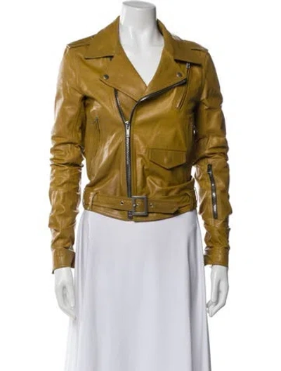 Pre-owned Rick Owens Leather Biker Jacket In Yellow