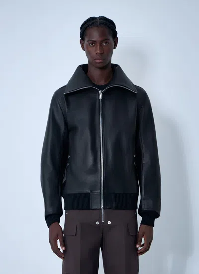Rick Owens Leather Bomber Jacket In Black