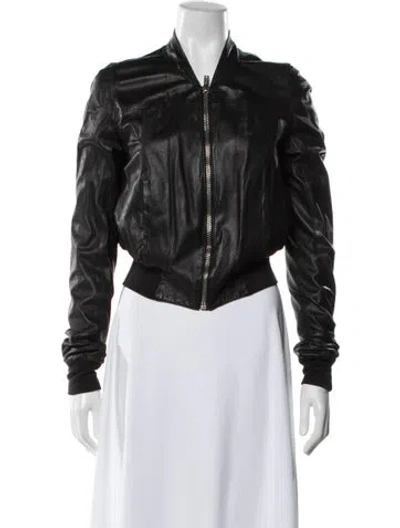 Pre-owned Rick Owens Leather Bomber Jacket In Black