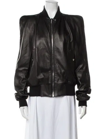 Pre-owned Rick Owens Leather Bomber Jacket In Black