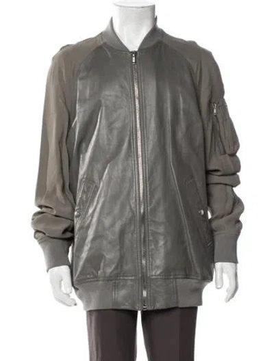 Pre-owned Rick Owens Leather Bomber Jacket In Gray