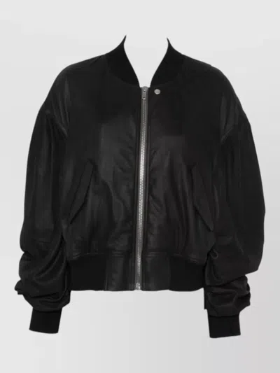 Rick Owens Leather Bomber Jacket Padded Design In Black