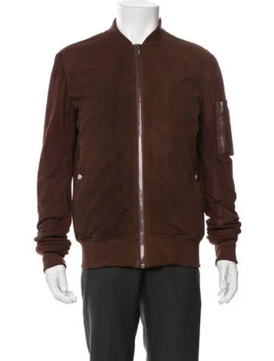 Pre-owned Rick Owens Leather Bomber Jacket W/ Tags In Brown