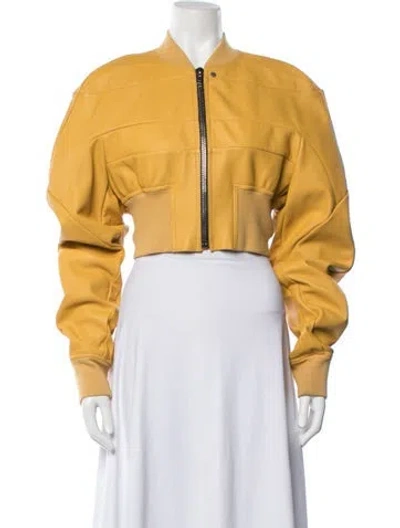 Pre-owned Rick Owens Leather Bomber Jacket In Yellow